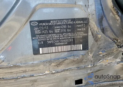 2013 Hyundai Sonata Se z USA, uszkodzony, nr VIN 5NPEC4AC7DH680369